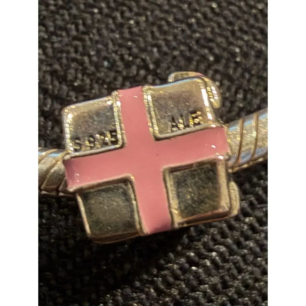 Pandora Sterling Silver Pink Enamel Present Gift Charm Bracelet + Box